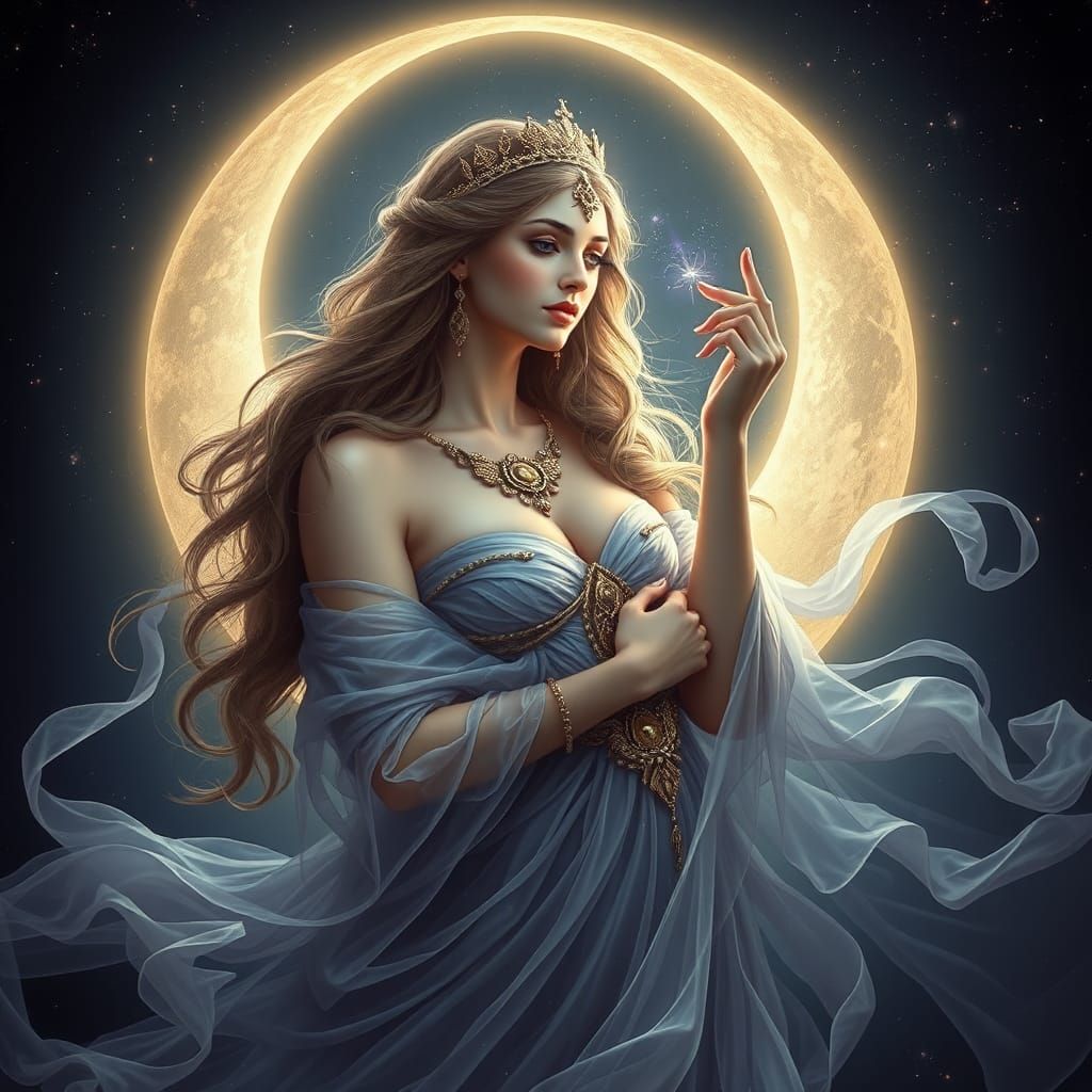 Goddess Selene of the Moon in Baroque Style