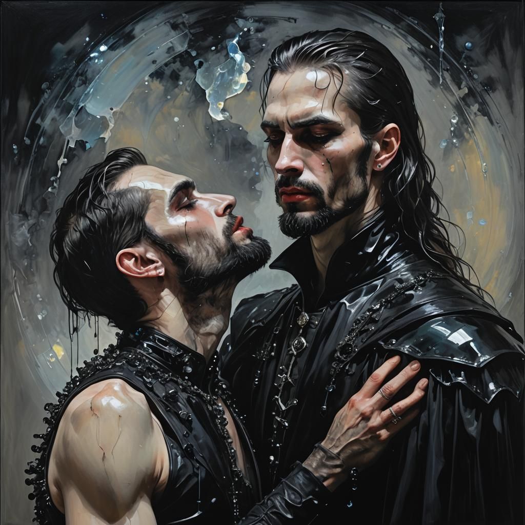 Vampire's Gothic Embrace in Oil Painting Style
