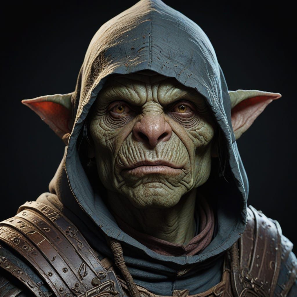 Goblin Warrior in Medieval Armor, Hyper-Realistic Portrait