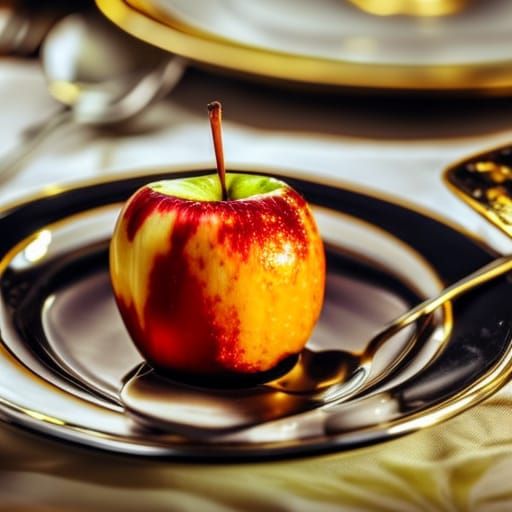 Gourmet Apple on Fancy Plate in Hyperrealistic Style