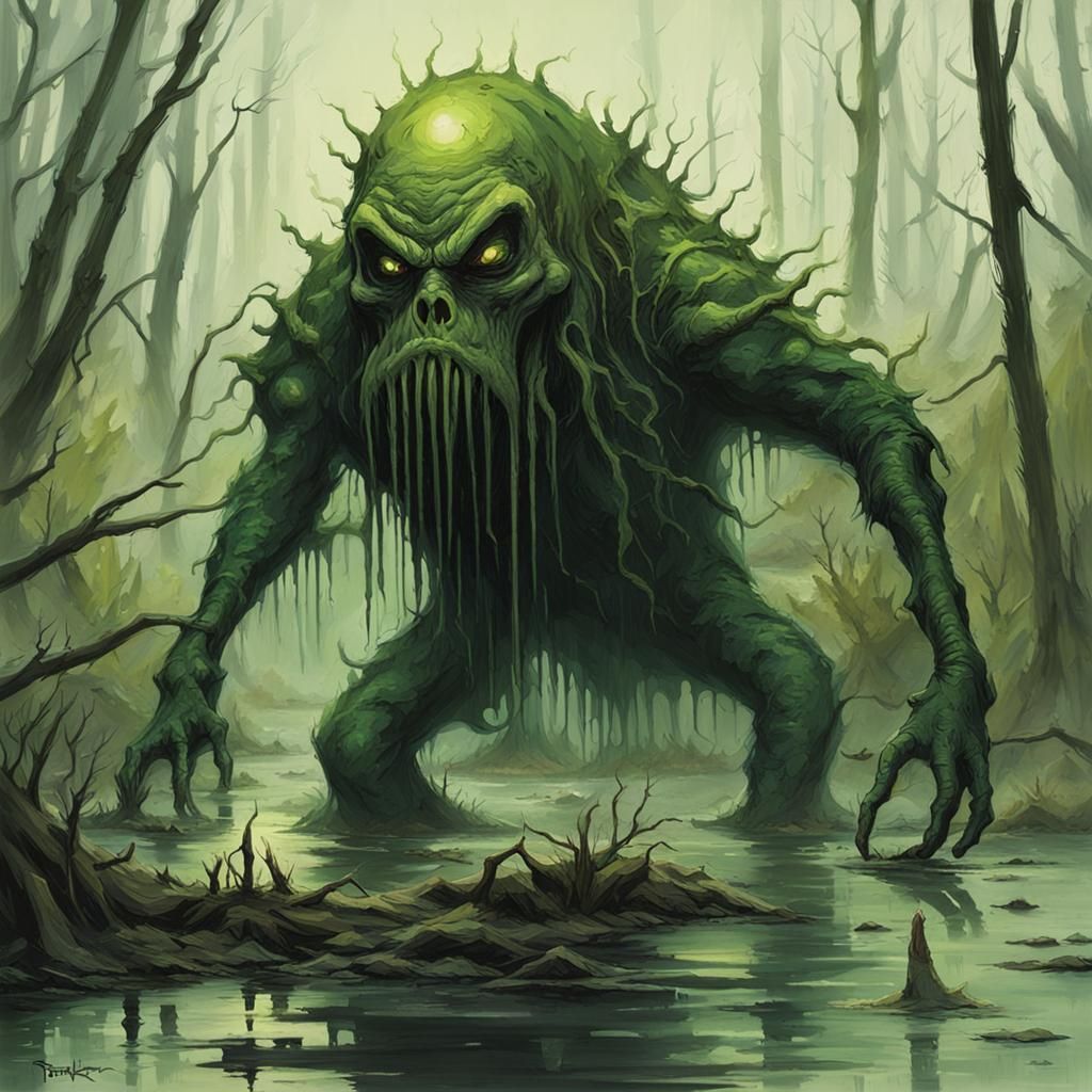 Eerie Swamp Creature Emerges: Sinister Digital Art