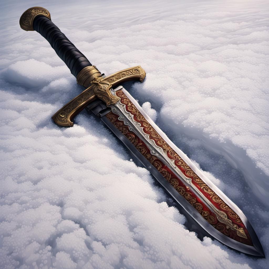 Broken Sword in Snow: Hyperrealistic Concept Art