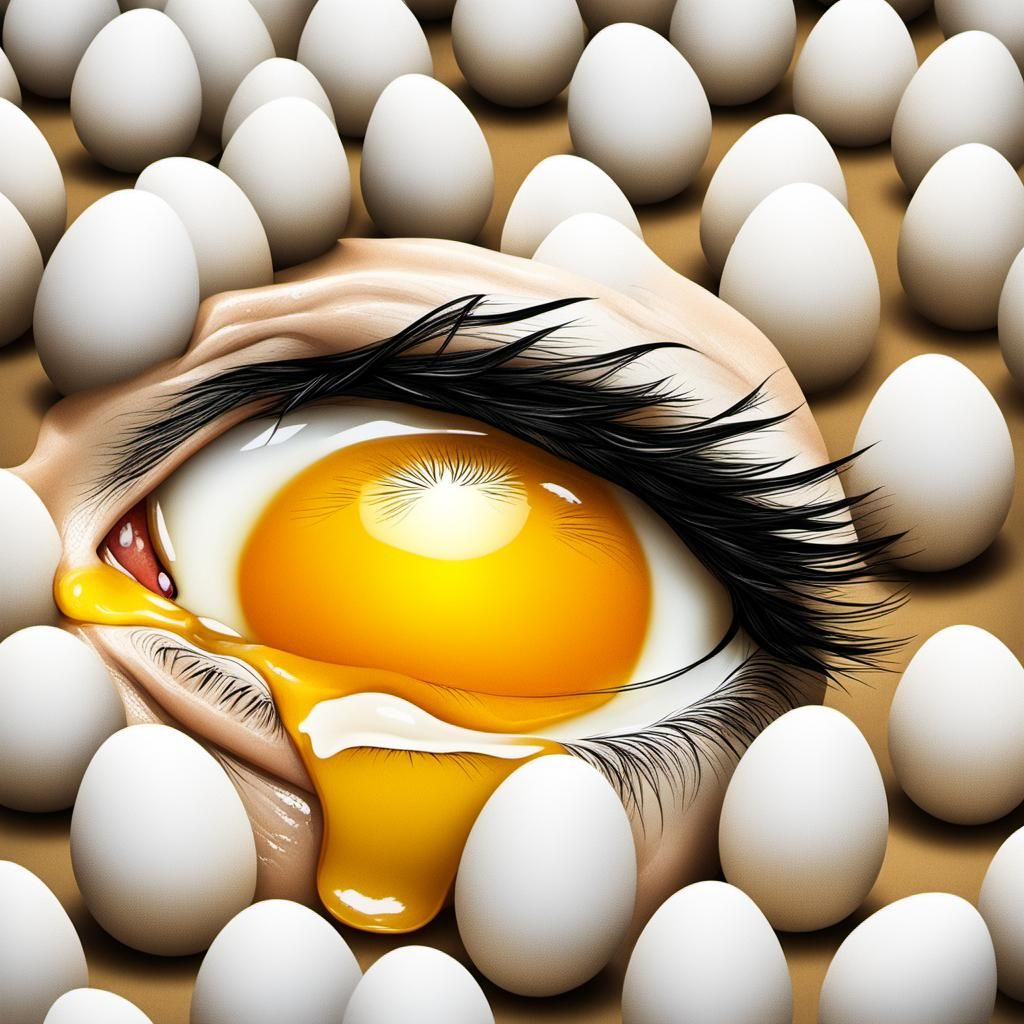 Eggs as Eyes: Photorealistic Man's Face