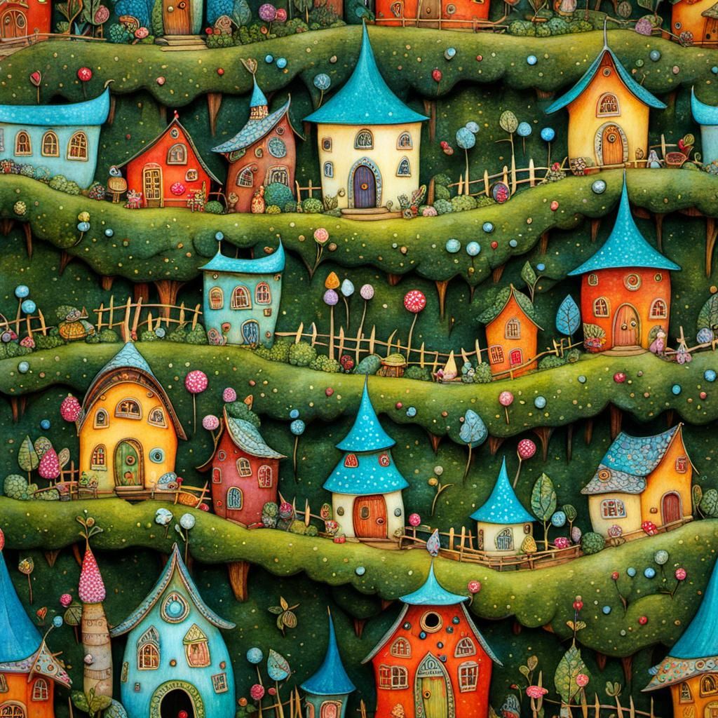 Intricate Fairy Village Illustration