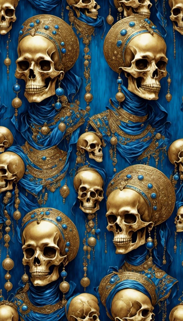 Skulls in Ancient Egypt with Retro Rockabilly Style