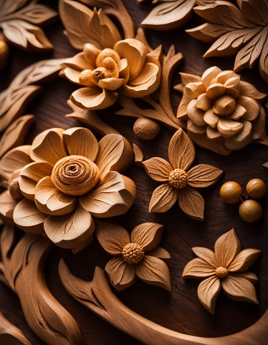 Ornate Wood Carving of Fruit and Flowers