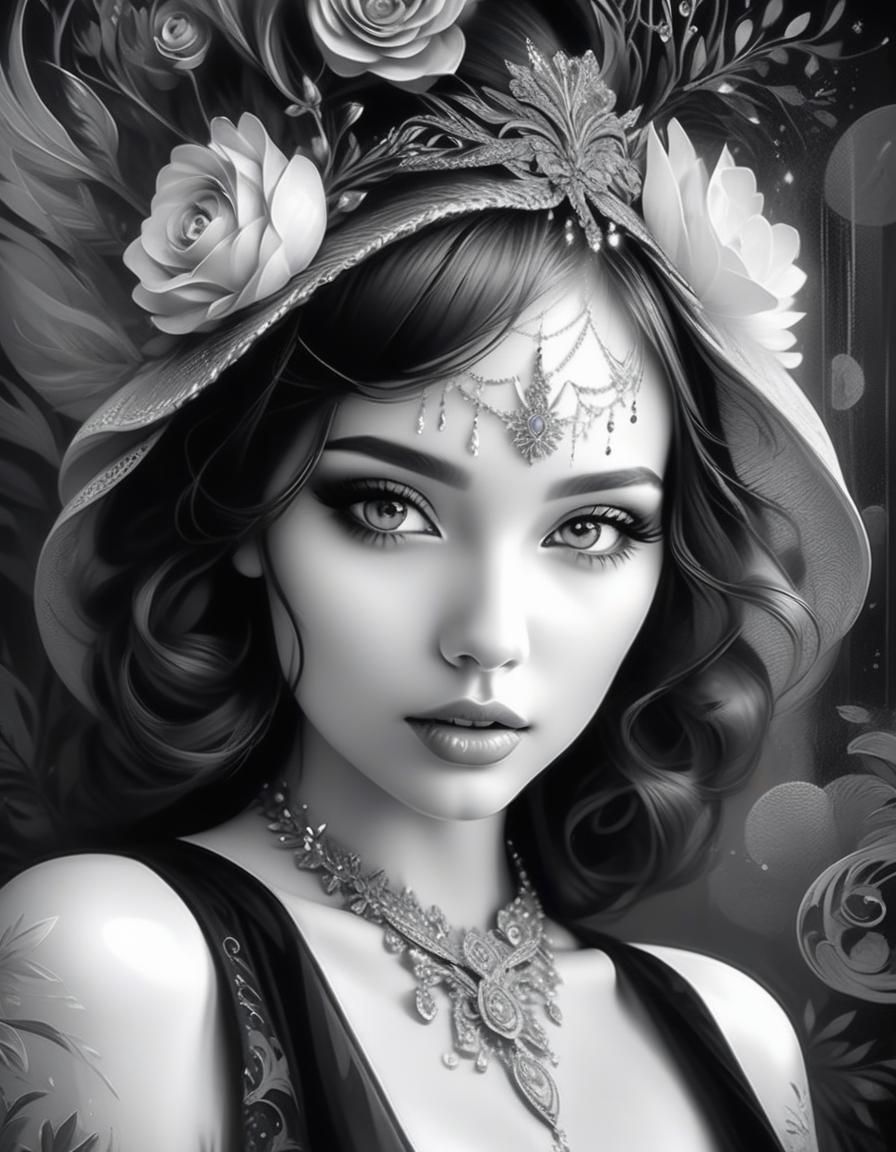 Stylized Black and White Portrait with Retro Flair