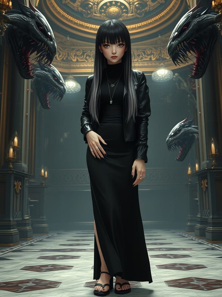 Mysterious Dark Fantasy Goddess in Luxurious Palace