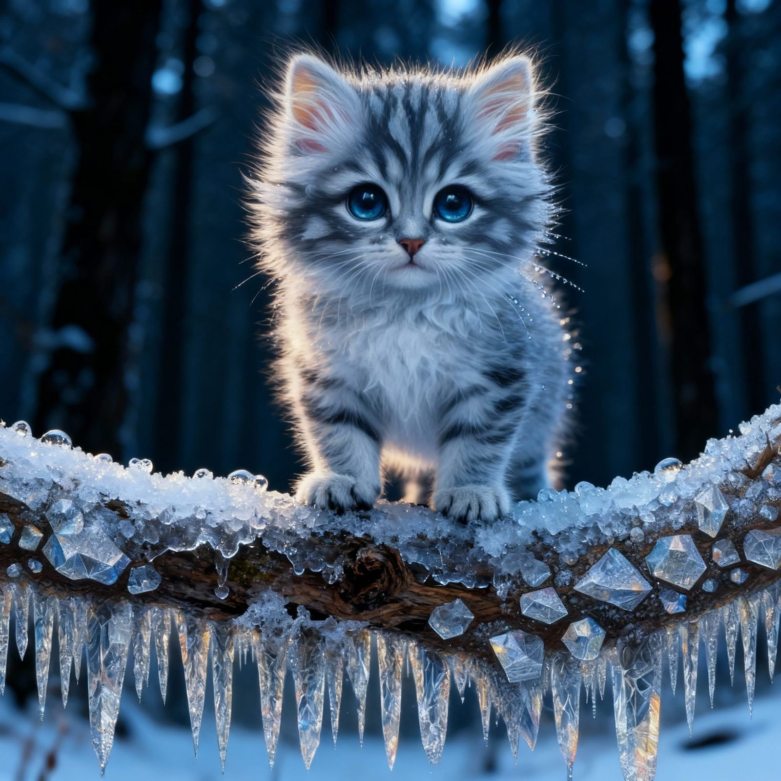 Kitten Safely Leaps Between Branches Over Water