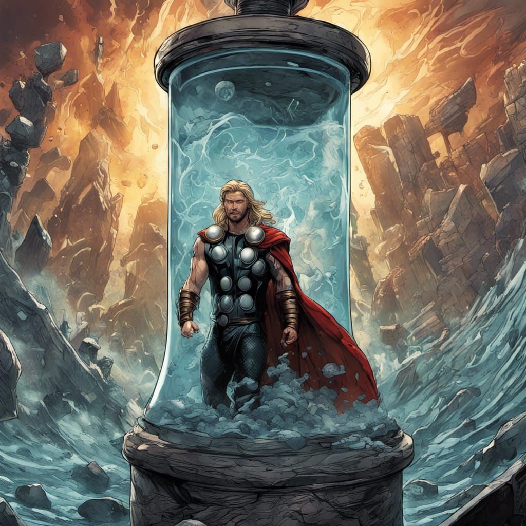 Thor Trapped in Flask: Comic Book Art