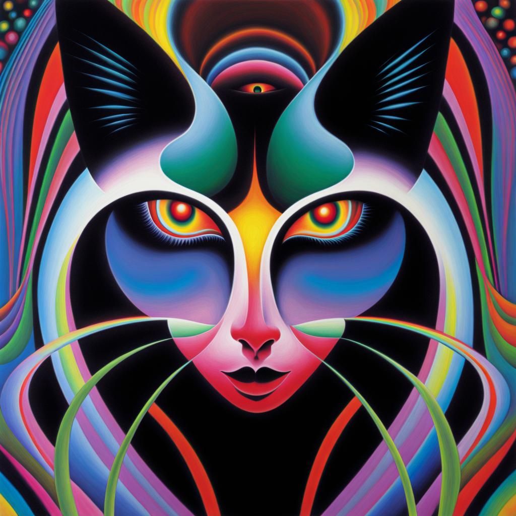 Psychedelic Spirit Cat Charcoal Drawing