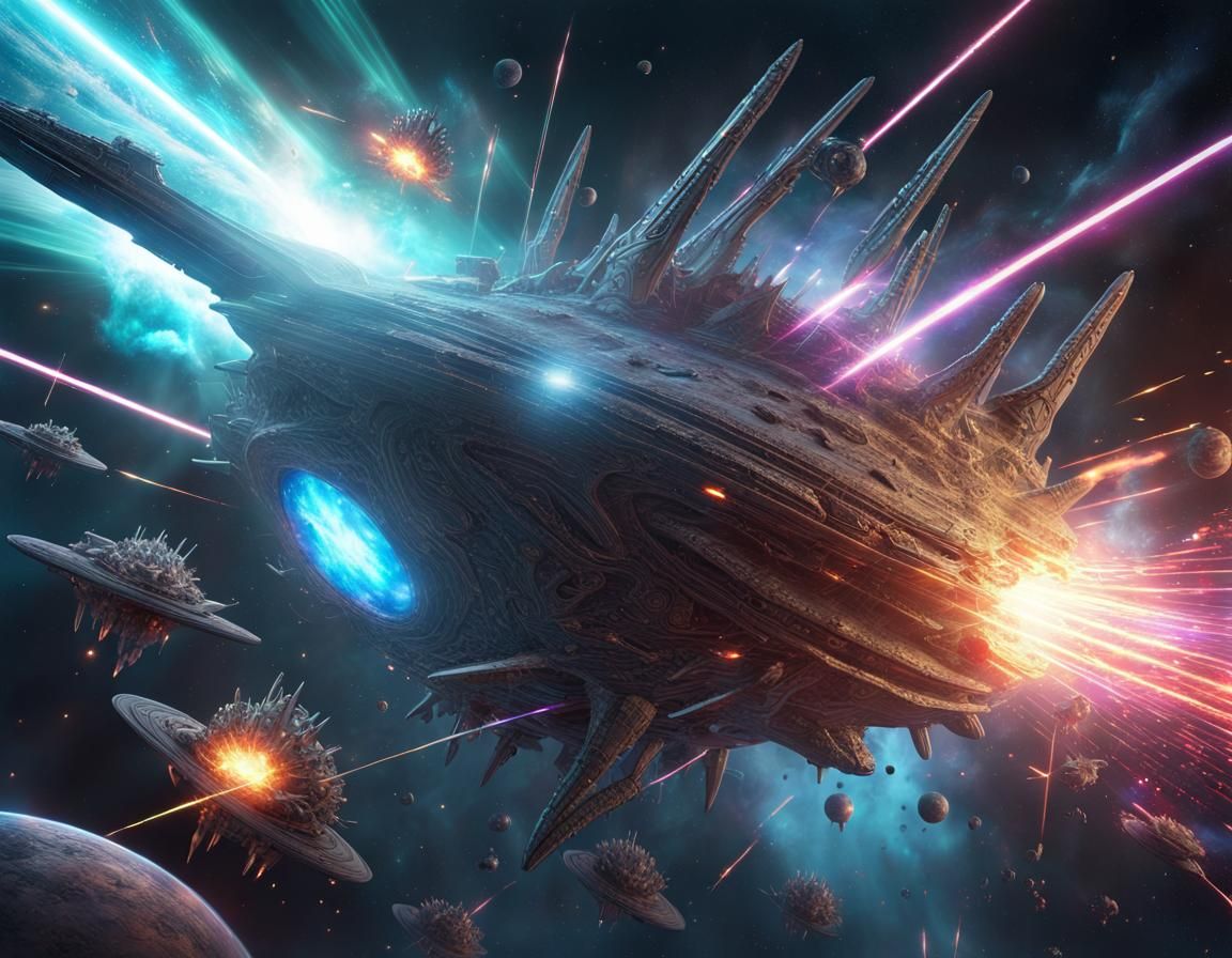 Epic Alien Space Battle in Ultra-Detailed 3D