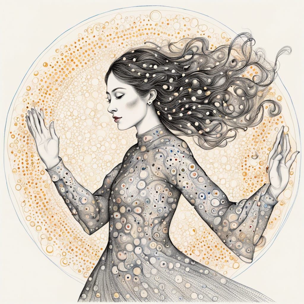 Woman's Shadow Becomes Aura with Klimt Gold Filigree
