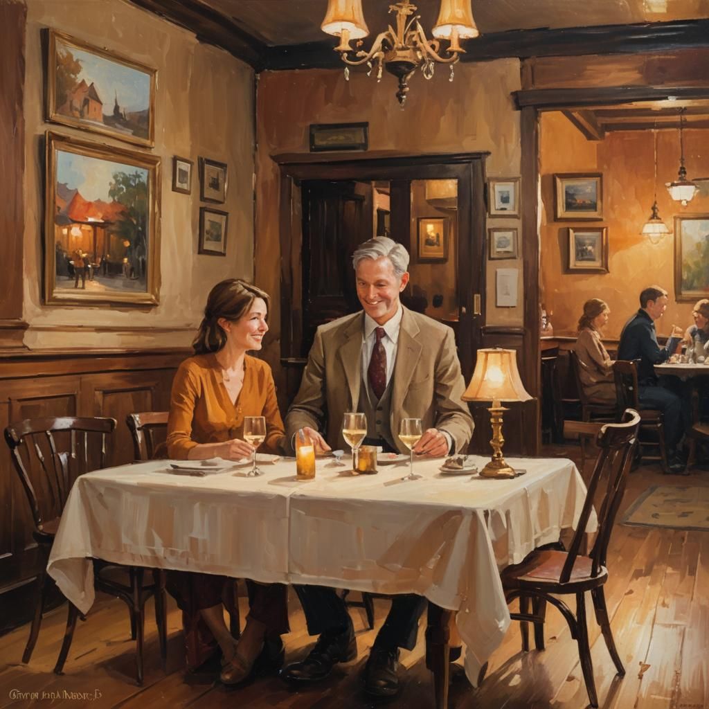 Impressionist Couple in Candlelit Restaurant