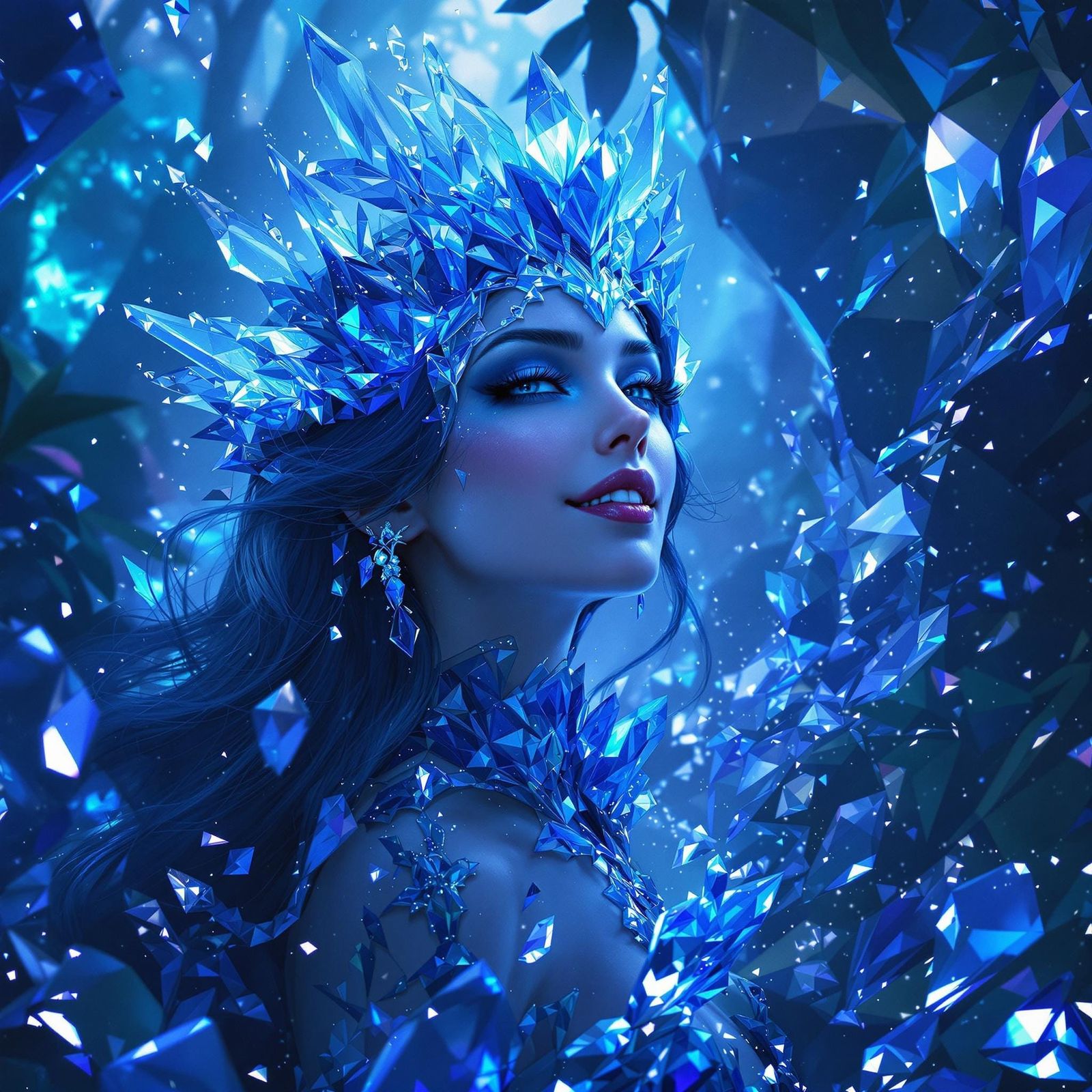 Sapphire Woman in Crystal Garden: Fantasy Concept Art
