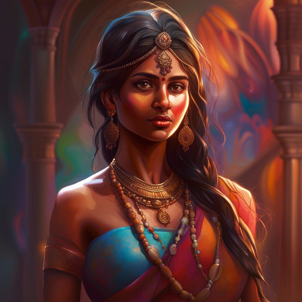 Goddess Portrait: Hyperrealistic Indian Girl in Splash Art