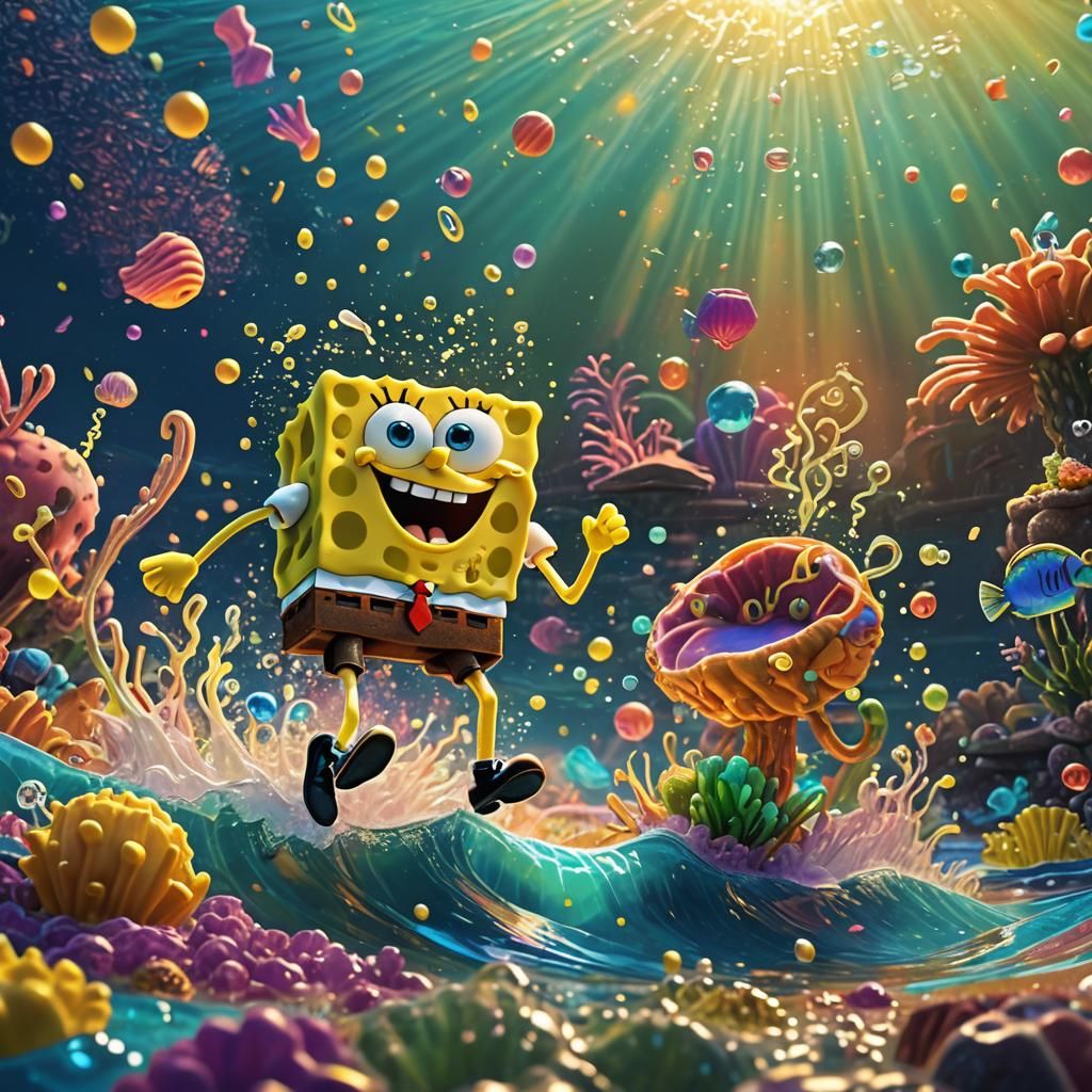Spongebob Jumps: Pixar-Style 3D Render