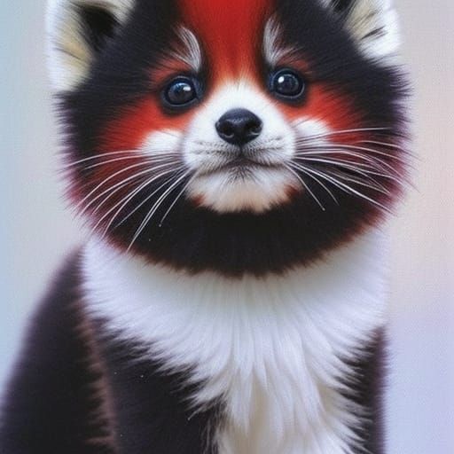 Adorable Red Panda Kitten Crayon Drawing