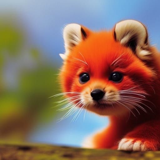 Adorable Kitten and Red Panda Crayon Drawing