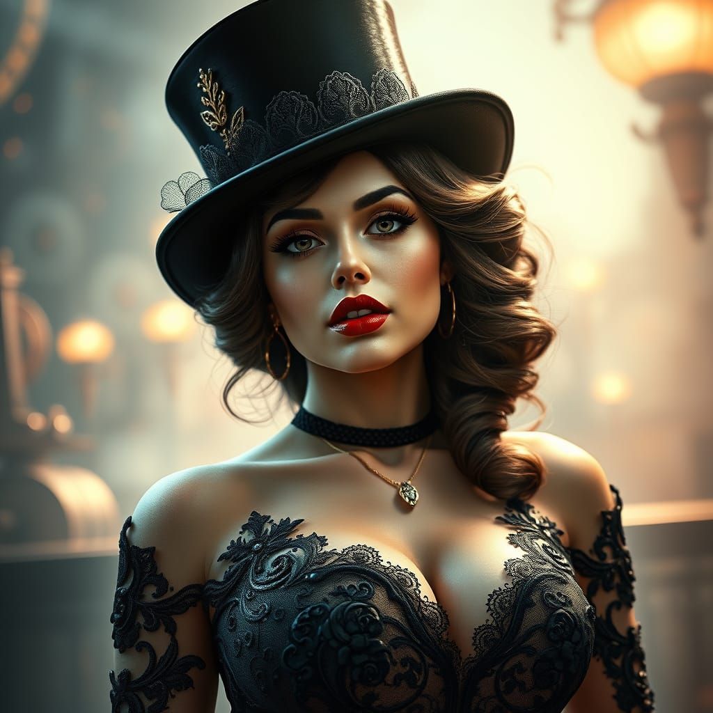 Sultry Pinup Girl in Art Nouveau-Inspired Attire