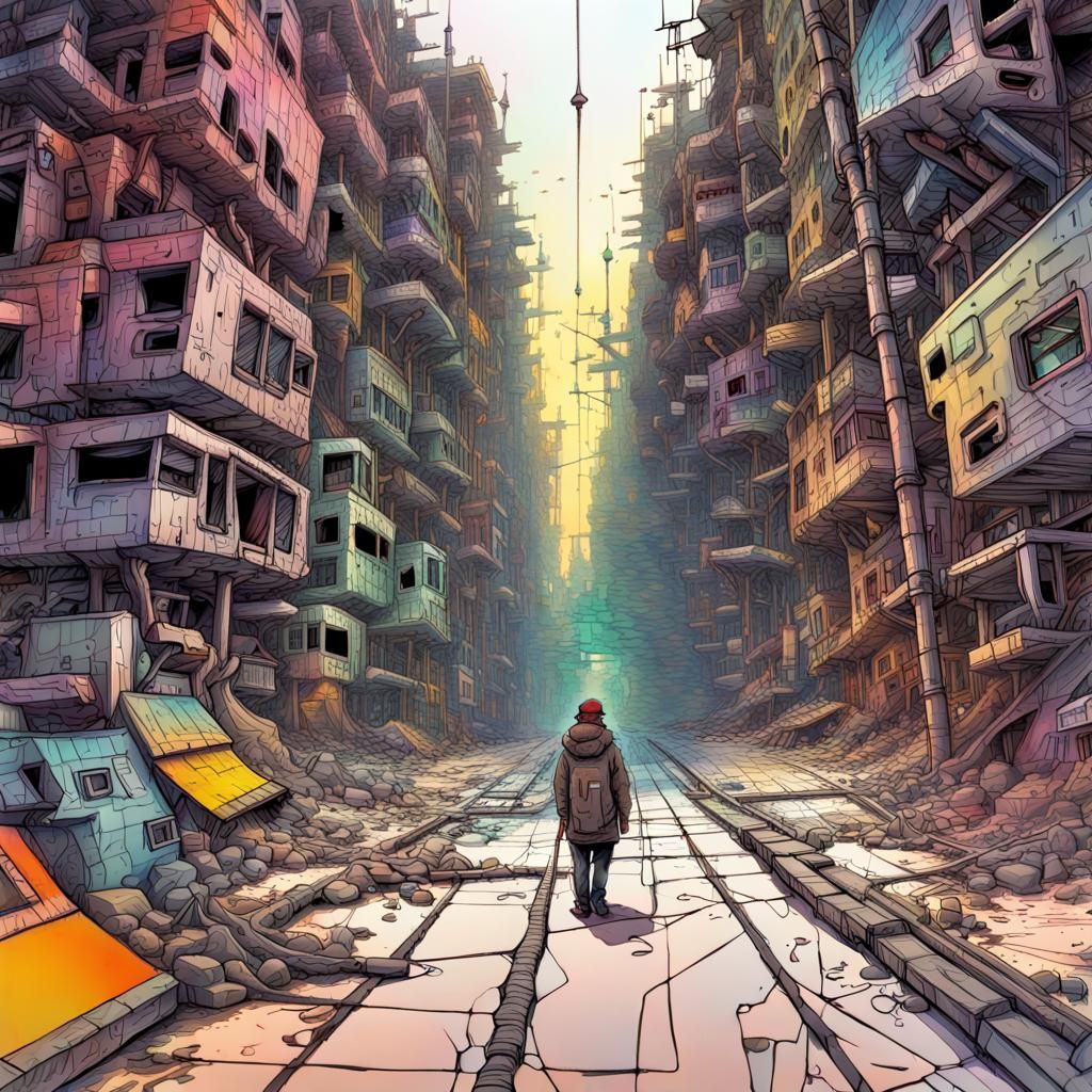 Post-Apocalyptic City of Forgotten Memories in Glitchcore St...