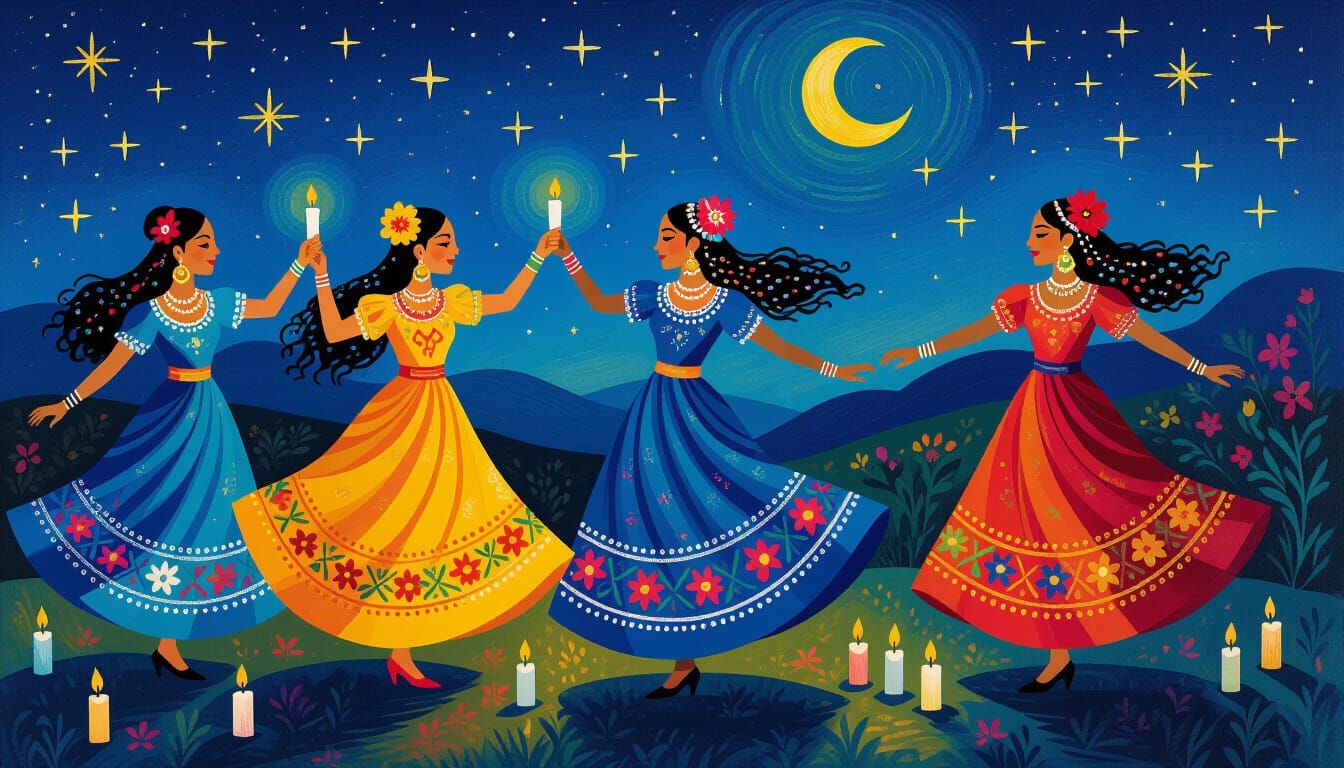 Roma Women Dancing Under Starry Sky