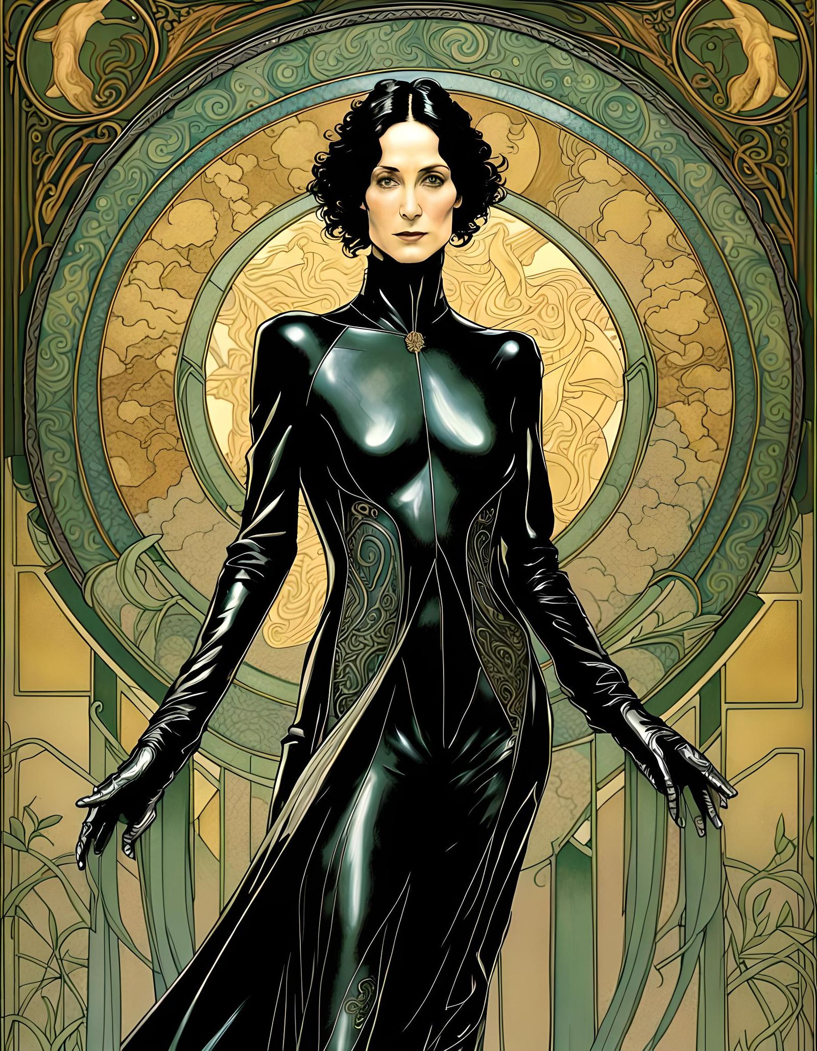 Carrie-Anne Moss as Trinity, Alphonse Mucha