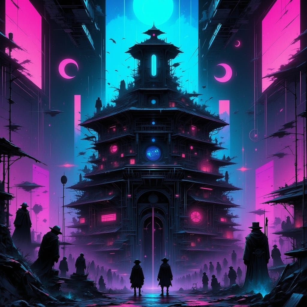 Gangster Priest Leading Street Congregation in Neon Synthwav...