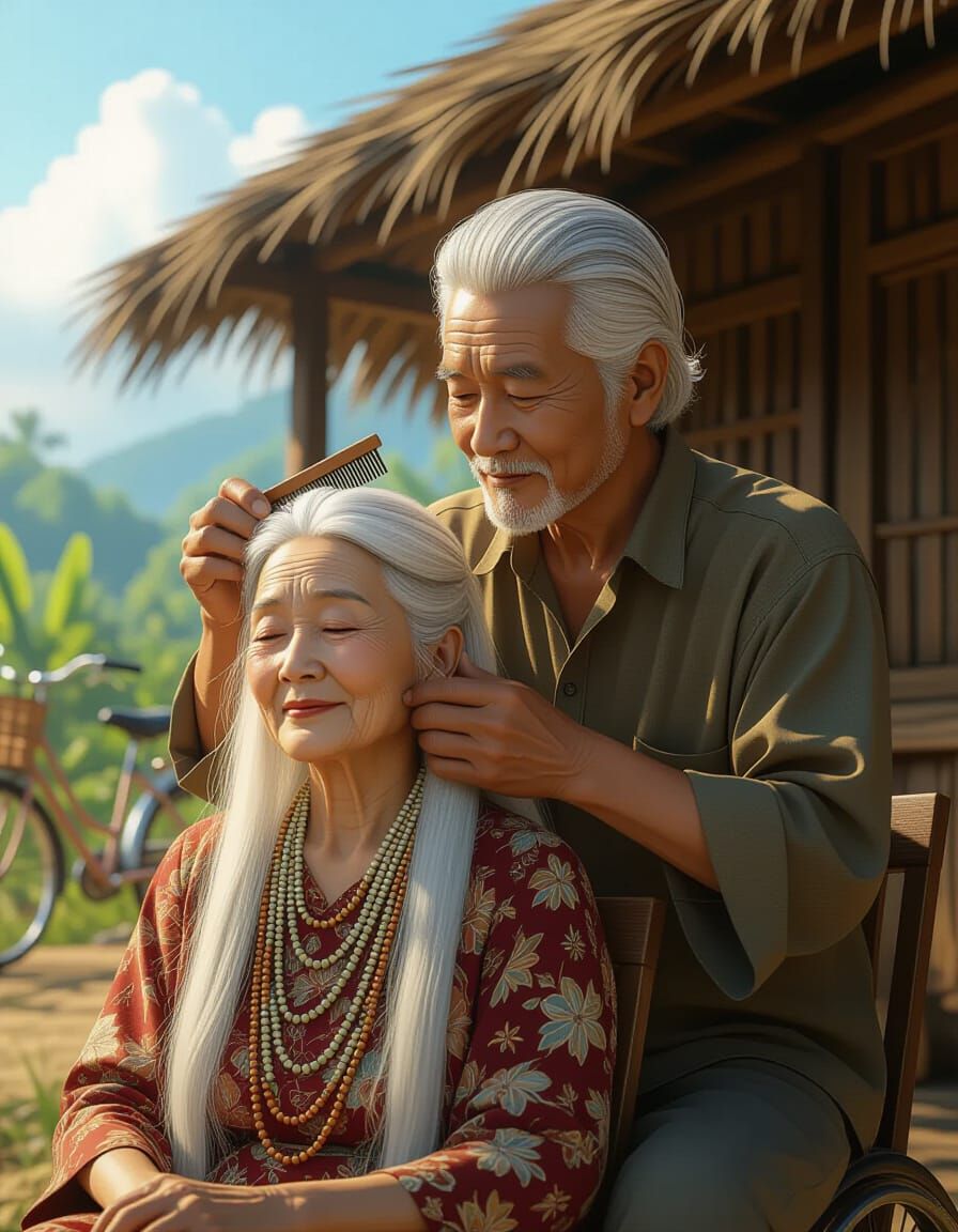 Touching Portrait of Elderly Asian Couple
