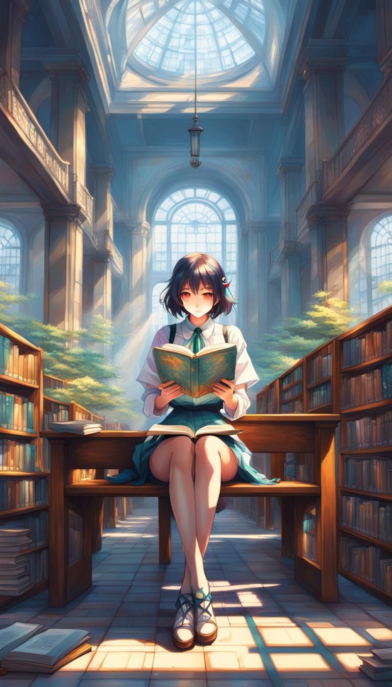 Anime Girl Reading: Pop Art Digital Illustration