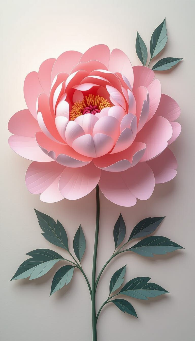 Pink Peony Paper Sculpture in Detailed Matte Painting Style