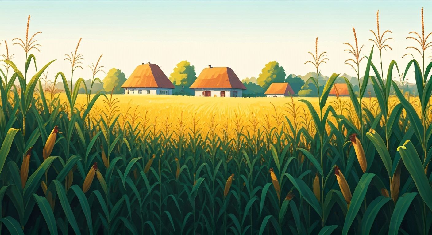 Enchanted Village Cornfields in Whimsical Style