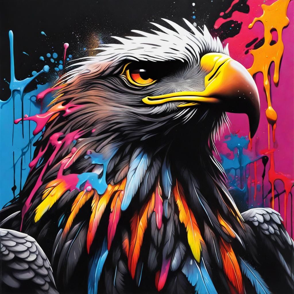 Colorful Black Eagle Graffiti Art in Street Style