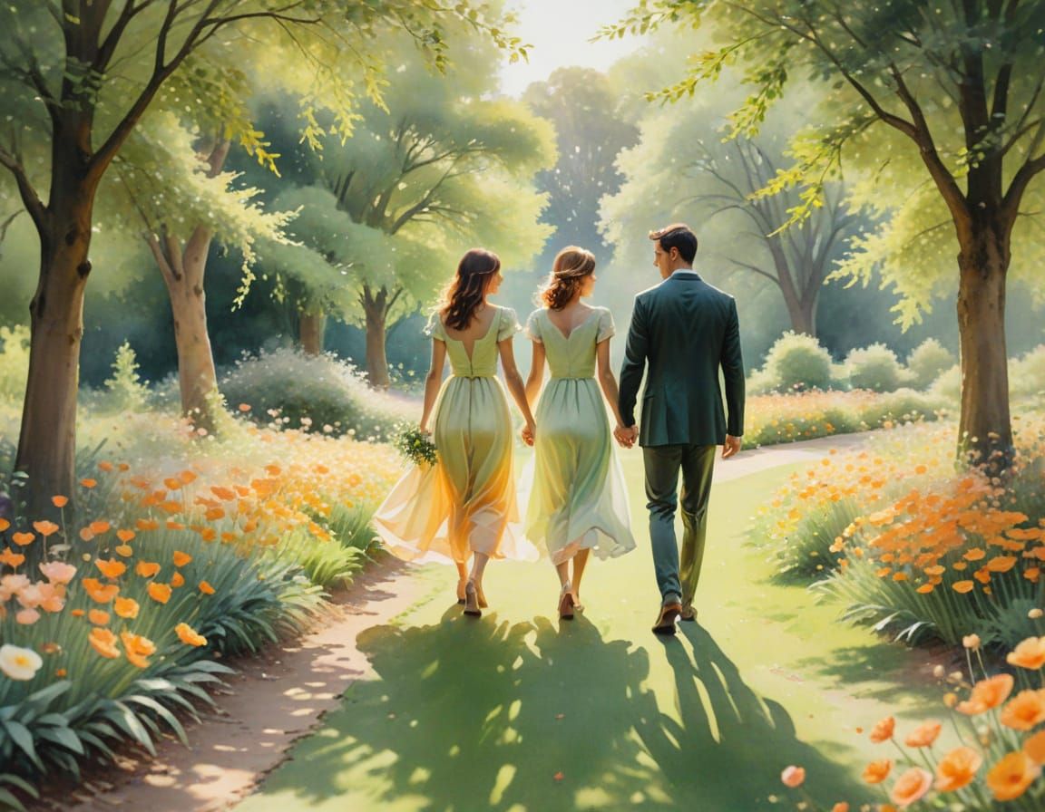 Whimsical English Garden Scene in Watercolor