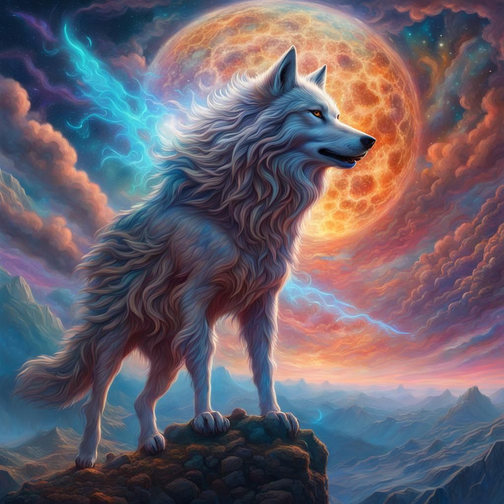 Astral Spirit Wolf in the Sky: Digital Illustration