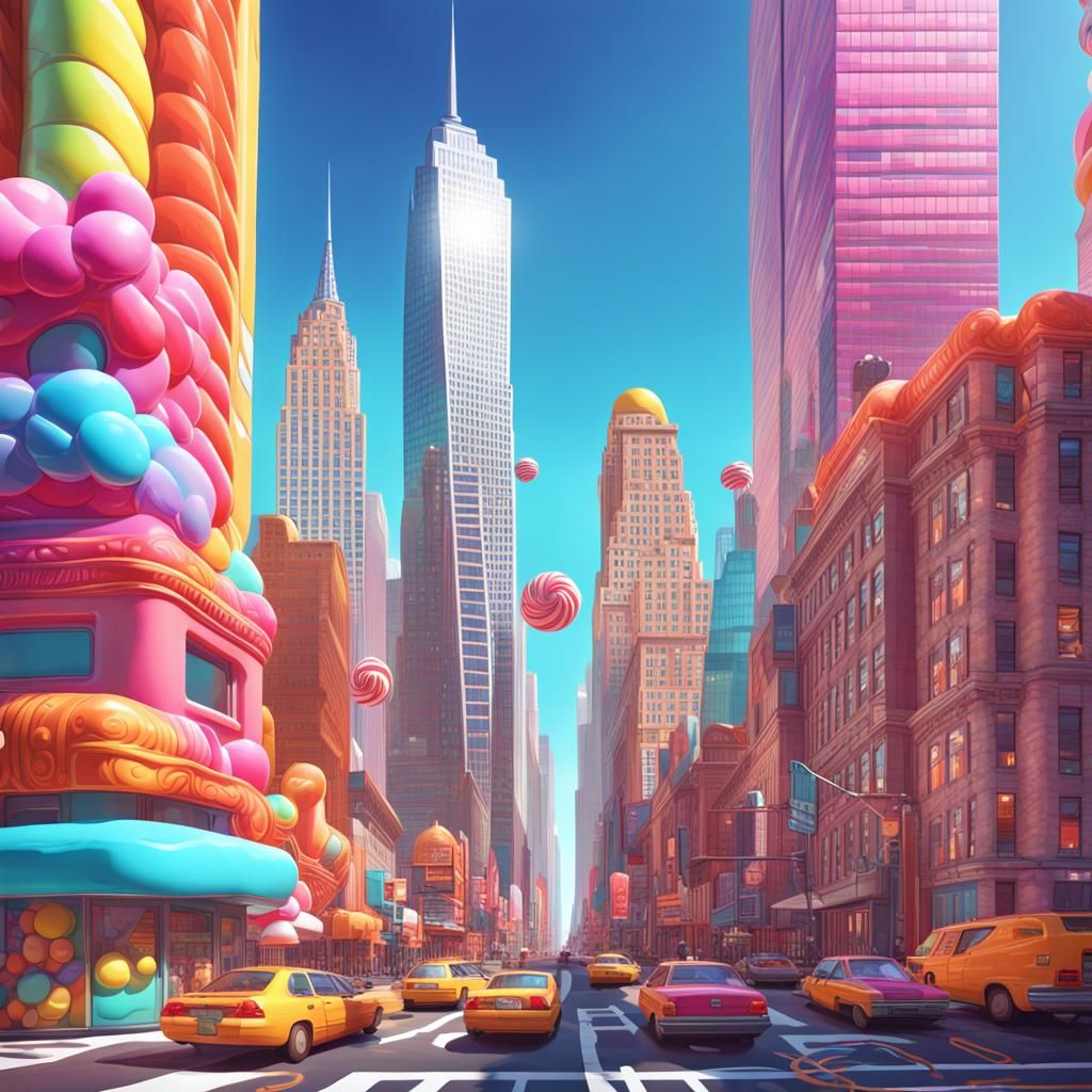 Hypermodern New York Skyscrapers in Candy Art Style