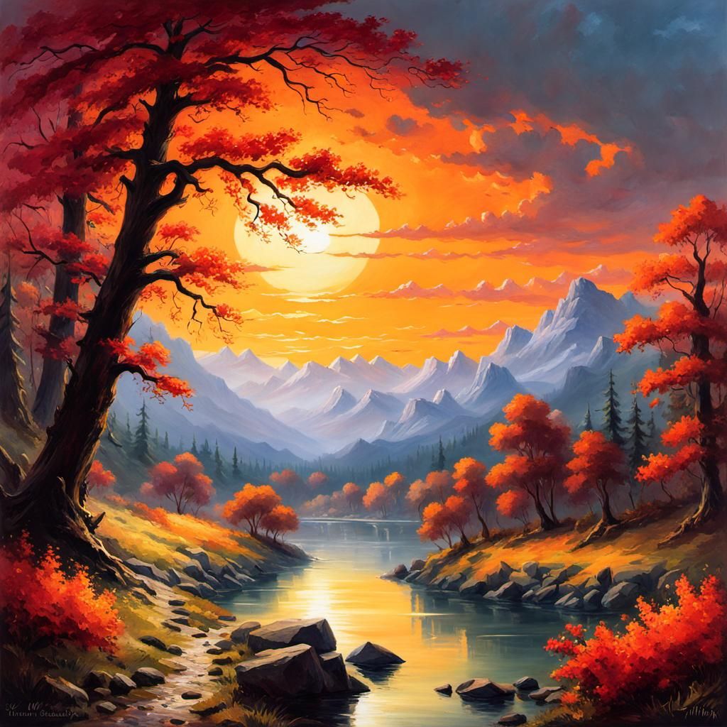 Forest Creek Landscape in Romantic Naturalism Style