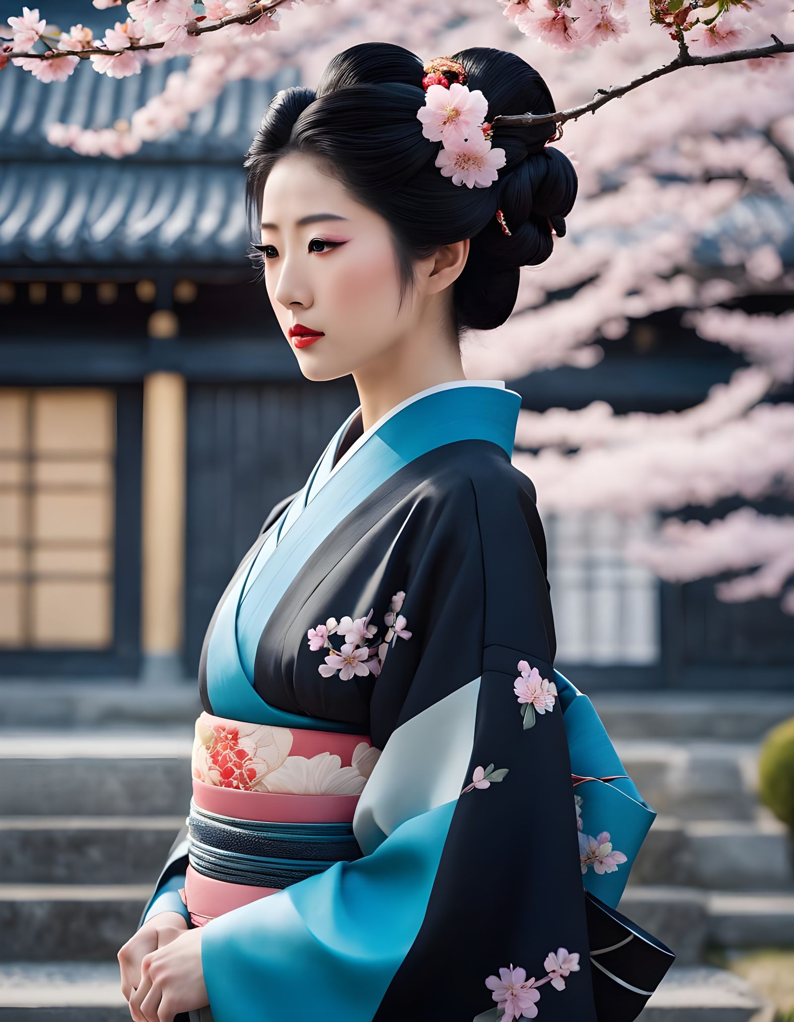 Elegant Japanese Bride in Traditional Kimono Portrait