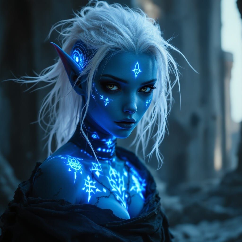 Enchanted Space Sorceress in Cyberpunk Ruins