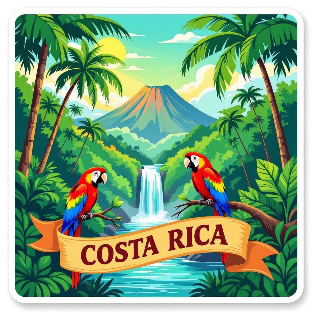 Vibrant Costa Rica Rainforest Travel Sticker
