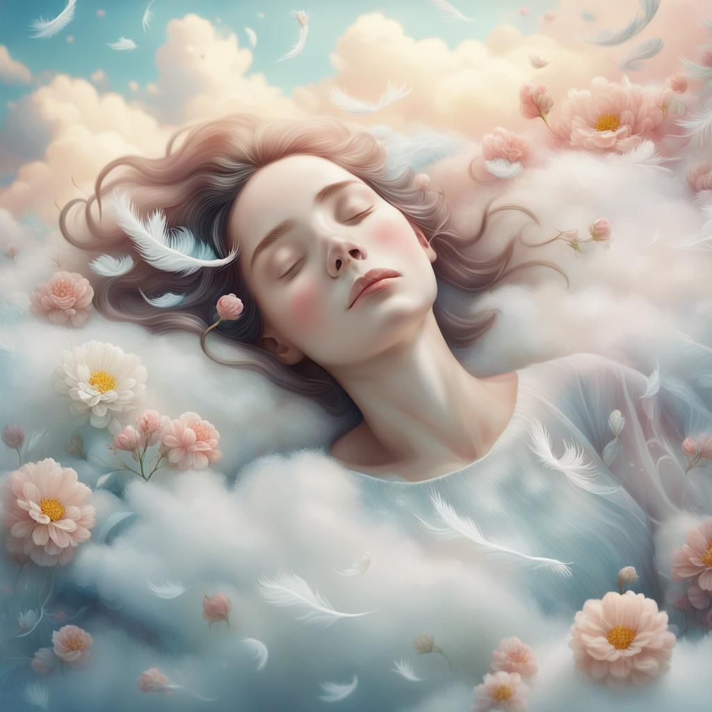 Dreamlike Surrealism: Woman Sleeping on a Cloud