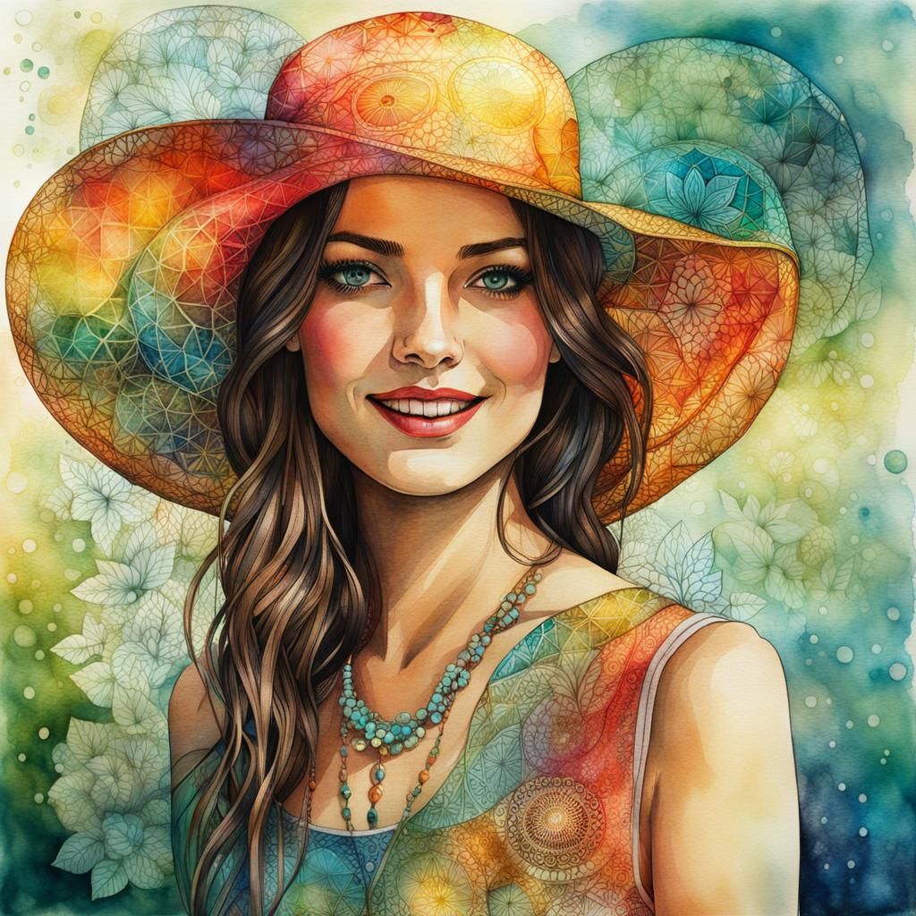 Dreamy Summer Portrait in Watercolor and Ink