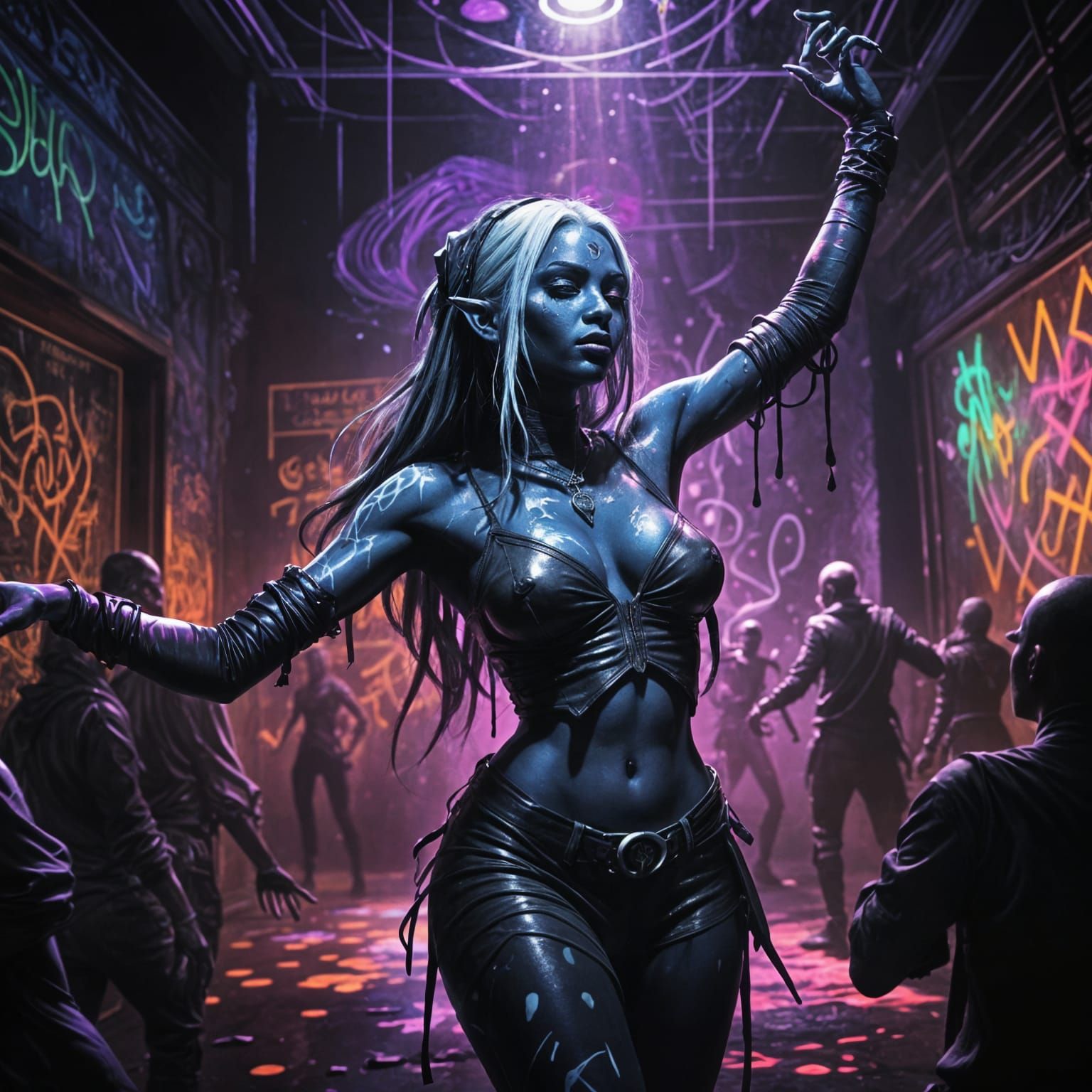 Dark Elves Dance Under Black Lights at Fantasy Club