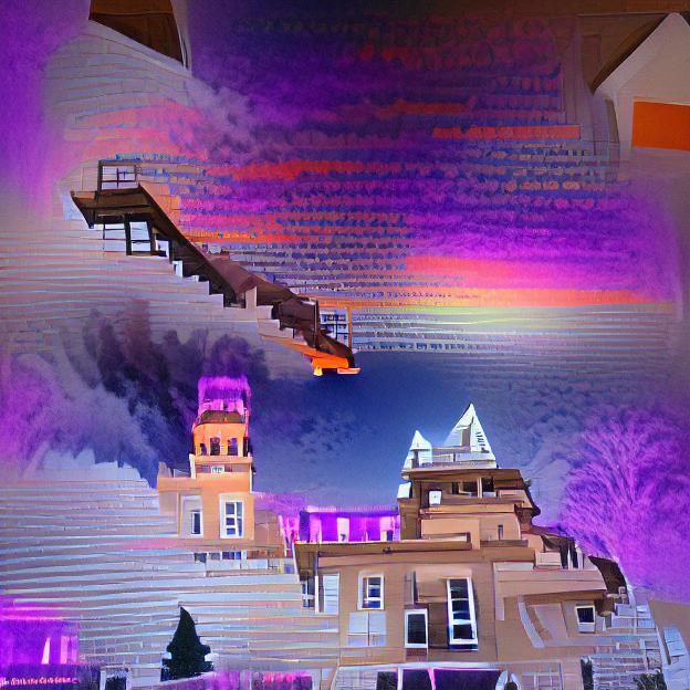 Chrome Escher Stairs Under Aurora Sky