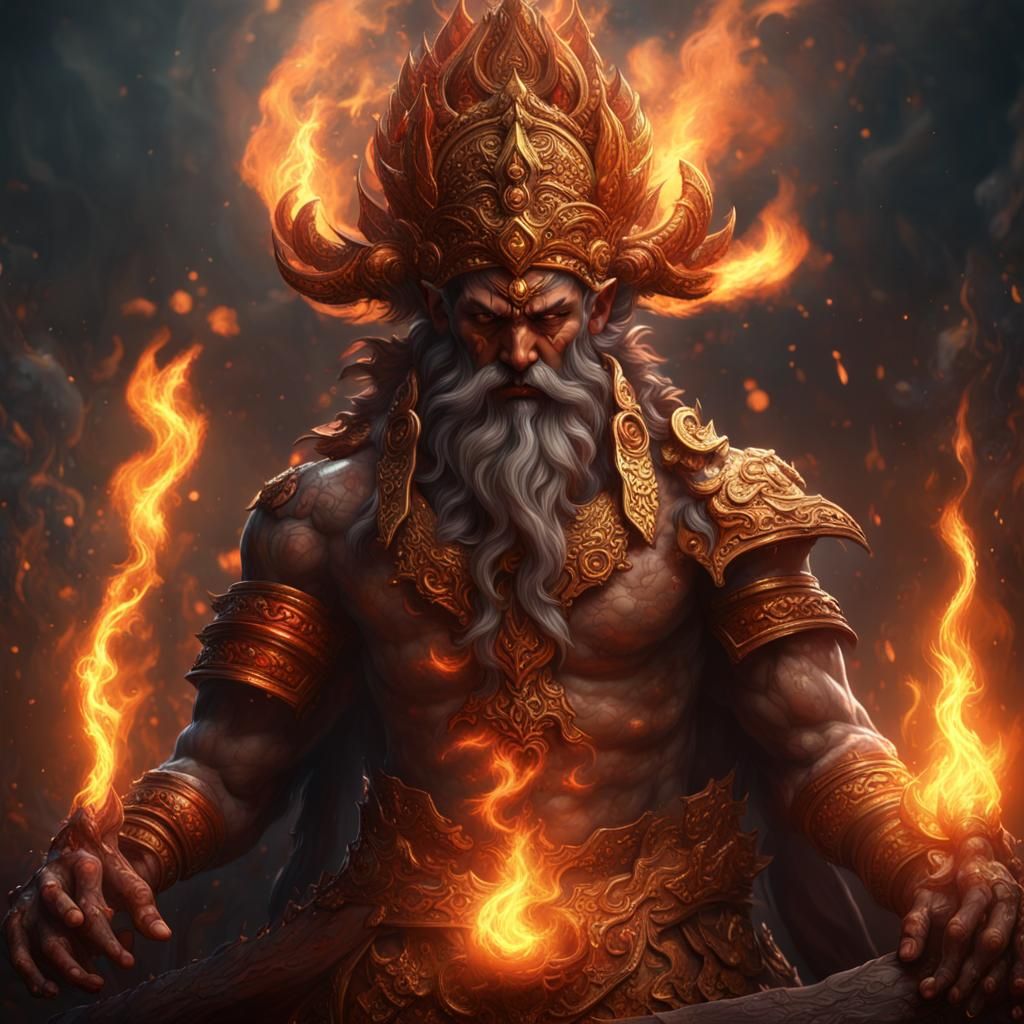 Agni, the Fire God, in Dark Fantasy Style