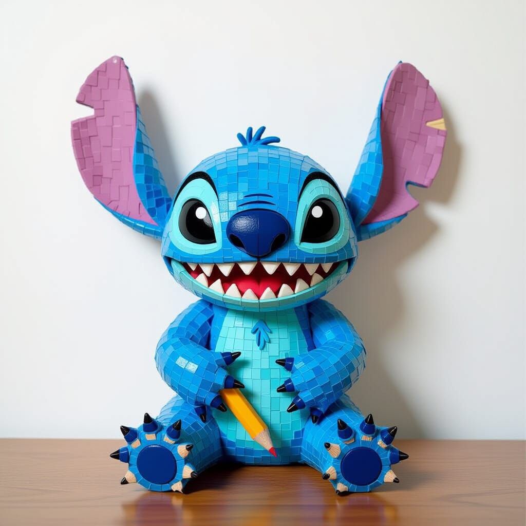 Stitch Character Composed Entirely of Pencils