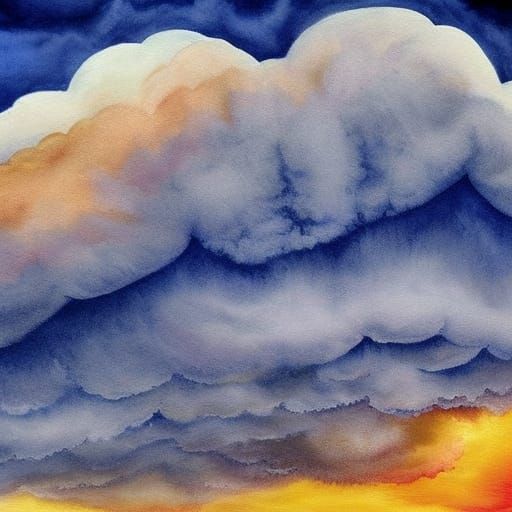 Dramatic Cumulonimbus Storm Clouds Watercolor Painting