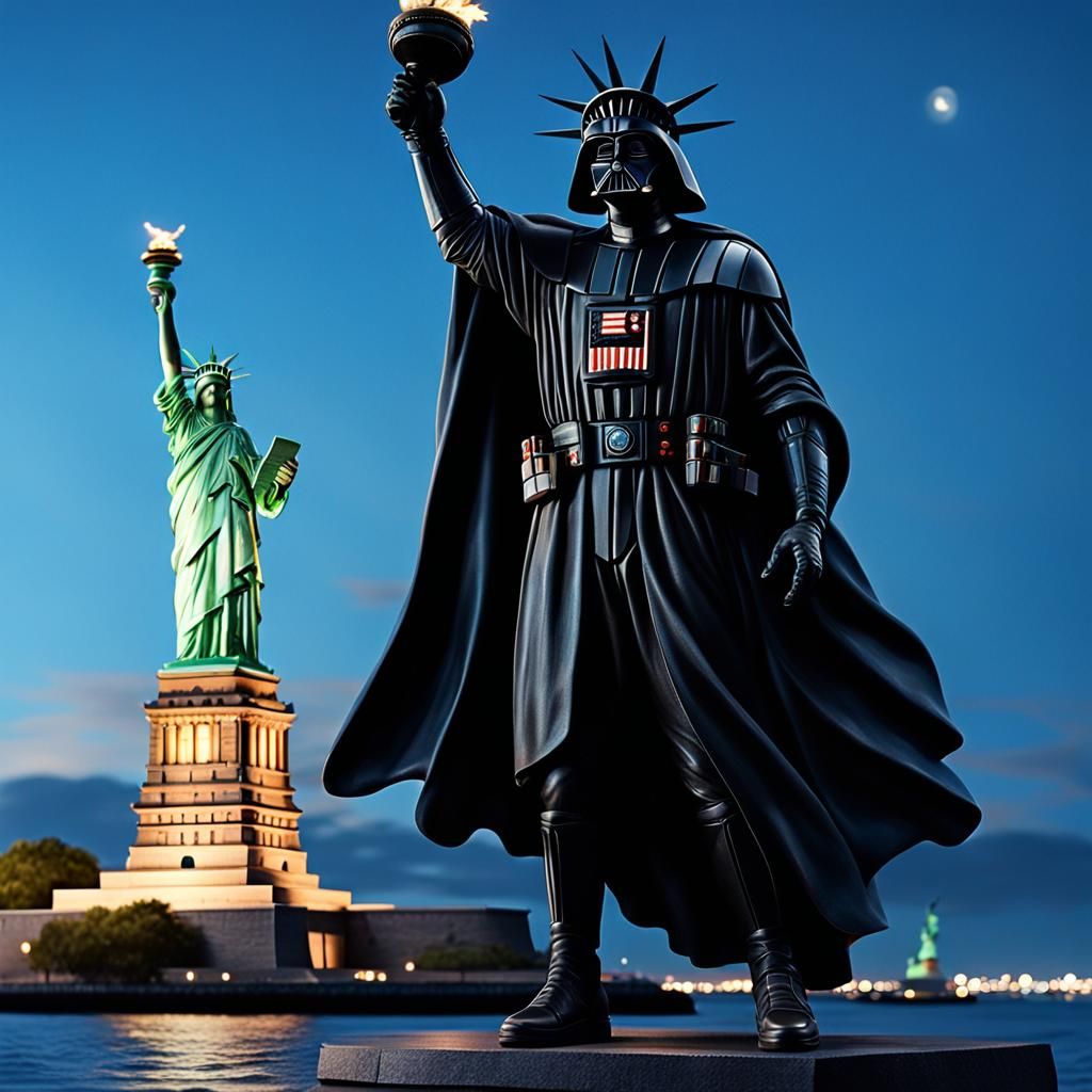 Darth Vader and Liberty: Hyperrealistic Cinematic Scene