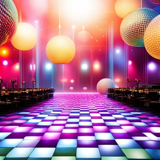 Colorful Disco Dance Floor with Disco Balls