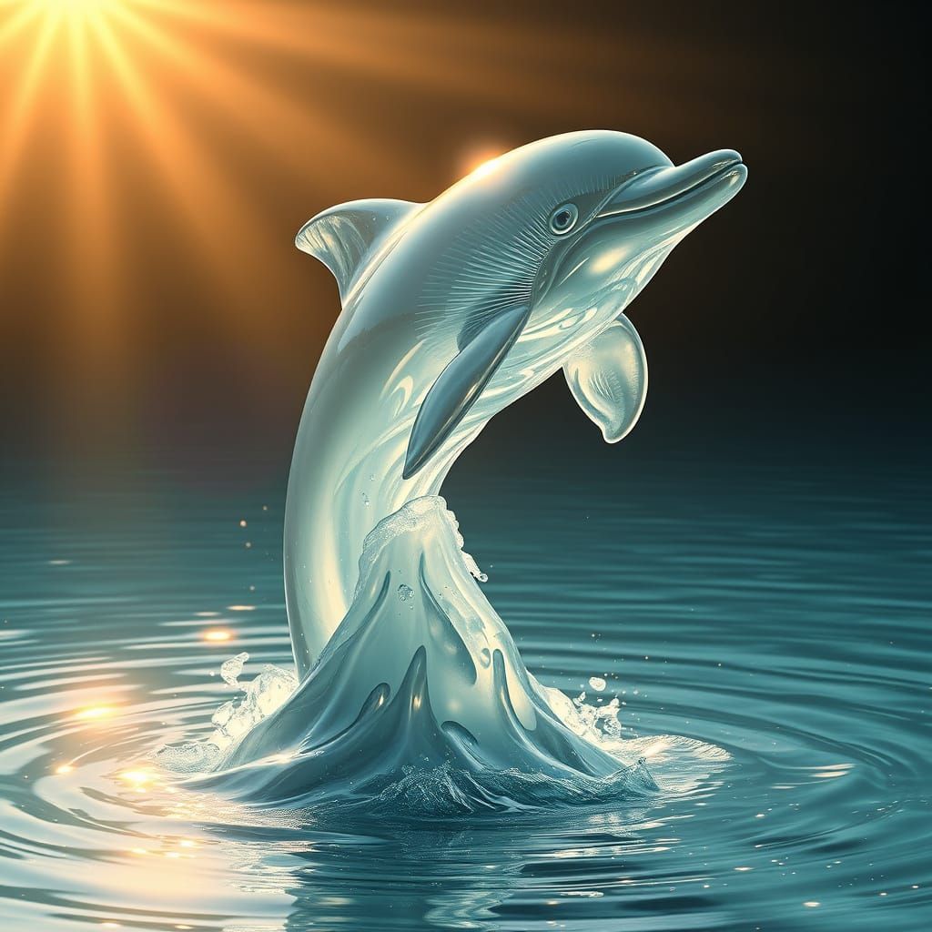 Ethereal Aquatic Dolphin Sculpture in Radiant Light